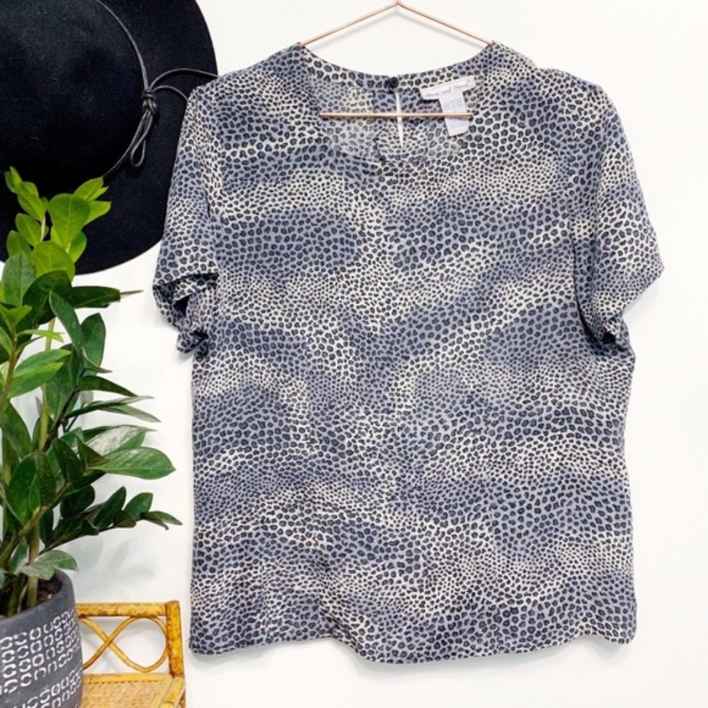 vintage | anna and frank silk grey leopard print career blouse s